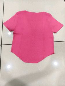 Pink Ribbed Henley Top