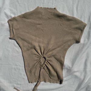 Ribbed Mock Neck Dolman Sleeve Top