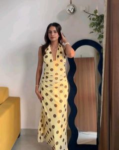 Polka Dot Halter Neck Maxi Dress