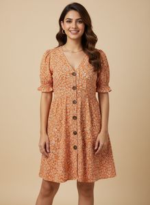 Orange 🧡 Floral Button-Up Mini Dress
