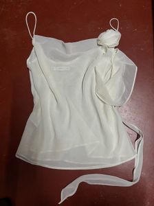 Elegant White Camisole Top with Rose Detail