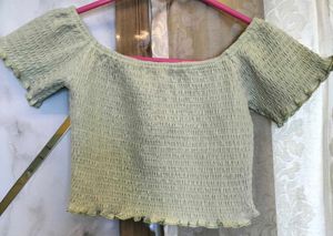 Sage Green Off-the-Shoulder Crop Top