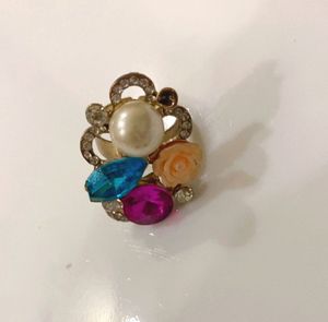 Charming Multi-Gem Flower Adjustable Ring