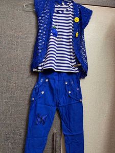 Girls Blue Striped Top, Jacket &amp; Pants Set