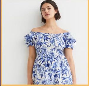 Blue Floral Off-Shoulder Dress