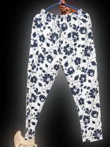 White Kurta with Navy Blue Floral Print