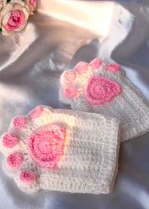 Cute Crochet Paw Fingerless Gloves