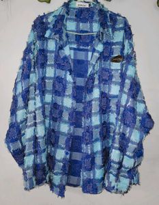 Blue Plaid Textured Jacket
