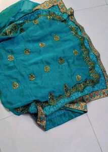 Turquoise Embroidered Saree