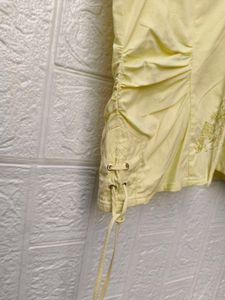 Korean Pintrest Yellow Lace-Up Embroidered Top