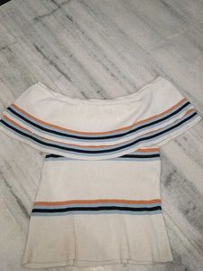 Off-Shoulder Striped Knit Top