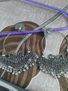 Oxidized Silver Peacock Jhumka Earrings