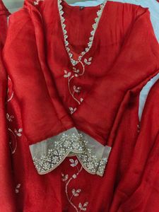 Elegant Red Embroidered sharara kurta set