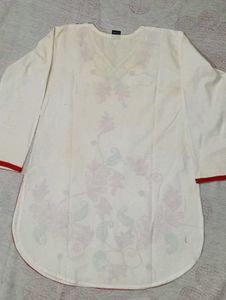 White Kurti With Red Embroidery