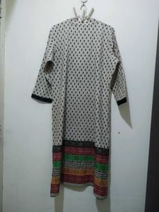 Shree beige kurta Mandarin collar black tear drop