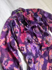 Bohemian Floral Print Sheer Blouse