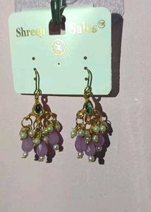 Purple Beaded Dangle Earrings