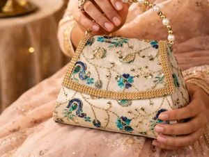 Embellished Clutch Bag with Pearl Handle
