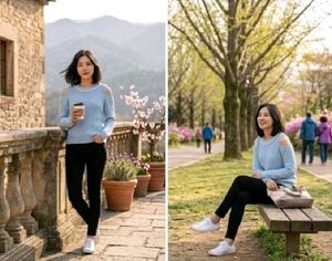 Light Blue Cut-Out Sweater with Pearls
