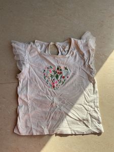 White T-Shirt with Floral Heart Embroidery