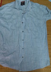 Men's Light Blue Striped Casual Shirt