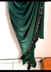 Emerald Green Sequin Trim Drape Dress