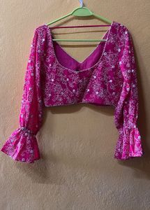 Vibrant Pink Floral Blouse &amp; ready made saree