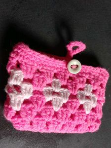 Crochet Pink Floral Pouch