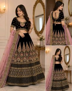 Elegant Black Velvet Lehenga Choli Set