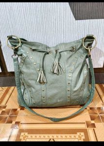Stylish Green Leather Hobo Bag