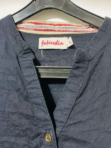 Stylish Navy Blue Kurta with Striped Cuffs