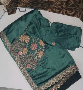 Elegant Green Embroidered Saree with Blouse