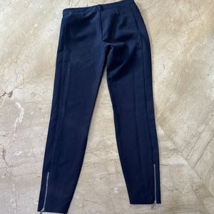 Chic Navy Blue Zipper Accent slim Pants