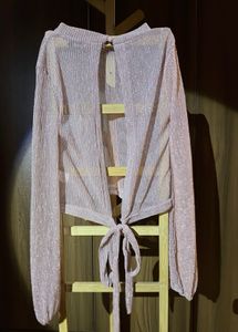 Sparkly Pink Tie-Front Crop Top