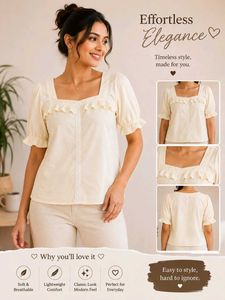 Cream Square Neck Ruffle Top