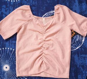 Pink Ruched V-Neck Top