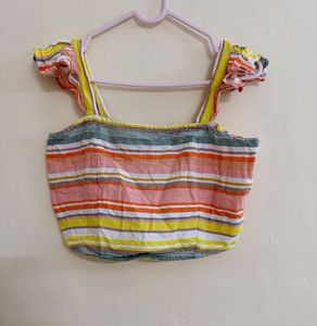 Striped Crop Top with Ruffle Sleeves