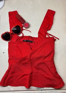 Frilly Red Peplum Top