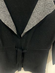 Chic Black Cardigan with Gray Accents