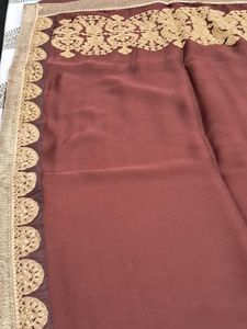 Elegant Brown Embroidered Saree