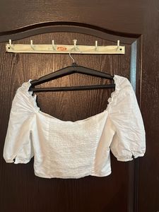 White Puff Sleeve Crop Top
