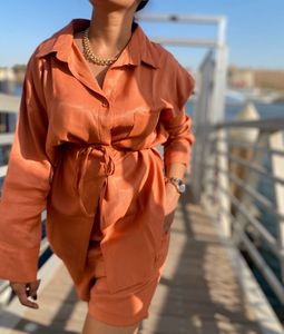 Coord Set Orange Satin Shirt and Shorts