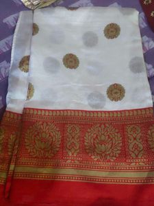 Elegant White Saree with Red Border