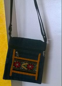 Embroidered Denim Crossbody Bag