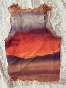 Sheer Sunset Print Mesh Top