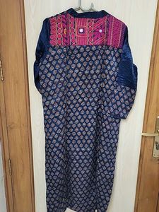 Elegant Navy Blue Kurta with Pink Neckline