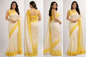 Elegant Yellow &amp; White Saree