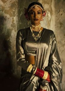 Huts and Looms Grey Tissue Silk Saree