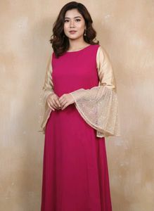 💖 Premium Fuschia & Gold Sequin A-Line Gown
