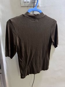 Brown Mock Neck T-Shirt